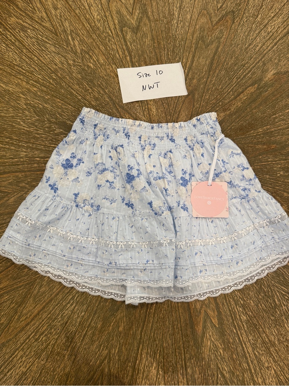 LoveShackFancy x Target - Light Blue Floral Tiered Mini Skirt